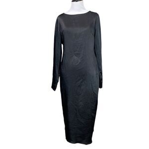 LLane Black Long Sleeve Midi Dress Side Slit LBD